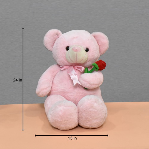 Baby Pink Teddy Bear With Red Rose Soft Toy