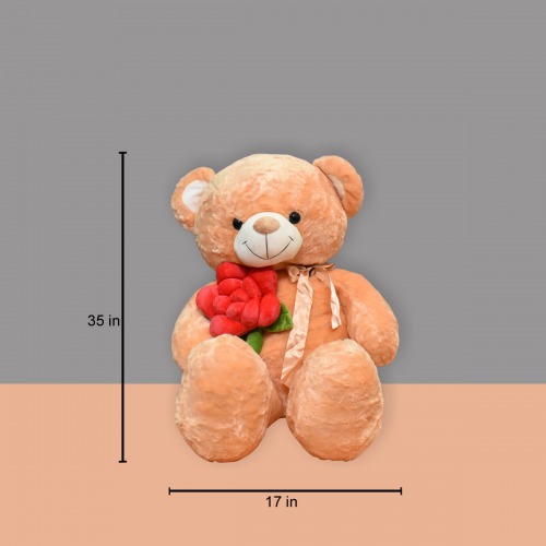 Brown Teddy With Rose Bear Soft Toy