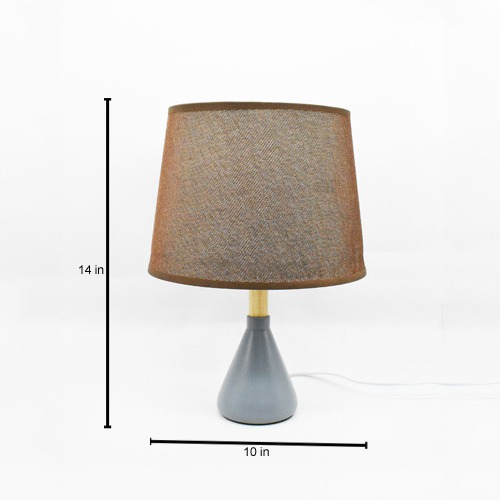 Brown Fabric Shade With Wooden Oval Shape Table Lamp For Desktop, Home Decor