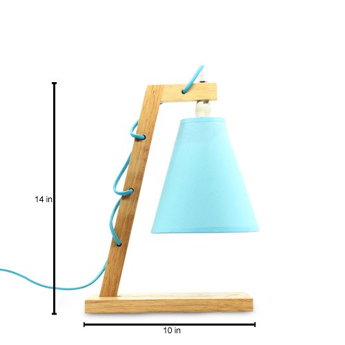 Attractive Sky Blue Fabric Shade With Wooden Stand Table Lamp For home & Office Decor