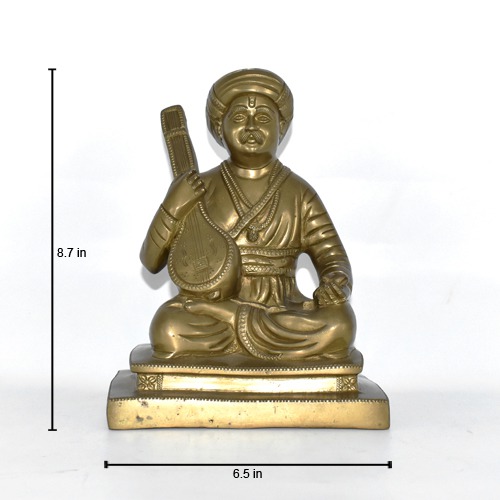 Shant Tukaram Maharaj Brass Idol | Gift For Family, Friends | Yellow Colour | Brass Statue (8 inch)