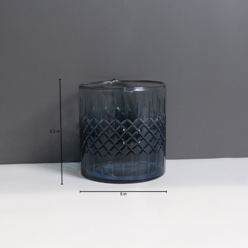 Blue Etching Glass Candle Holder | Glass Vase | For Money Plant | Lucky Bamboo Plant | Elegant Shaped Vase | Flower Pot