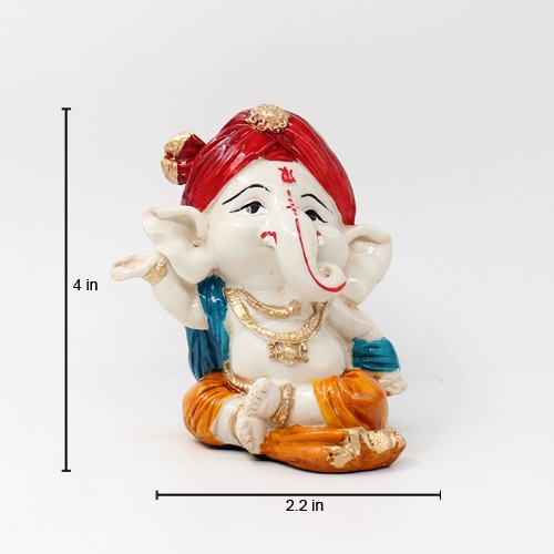 Red Pagdi Little Ganesha Sculpture Showpiece For Home Decor , Ideal Gift For Friends