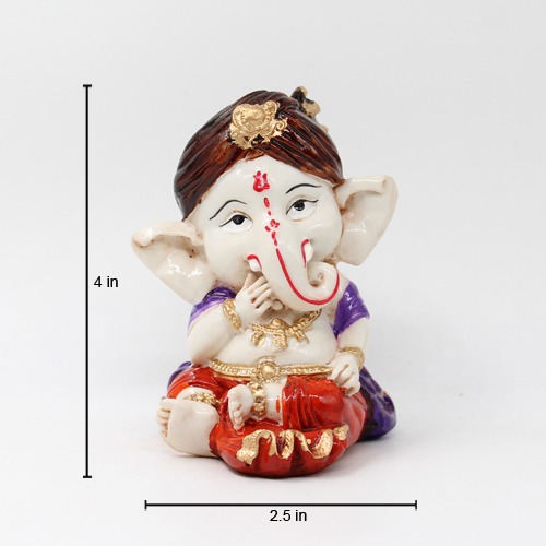 Brown Pagdi Little Ganesha Sculpture Statue For Home Decor