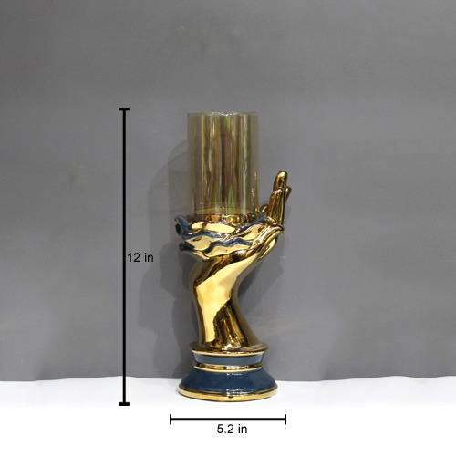 Hand Shaped Candlestick Golden Candle Holder | Gold Glass Candle Stand For Home Decoration
