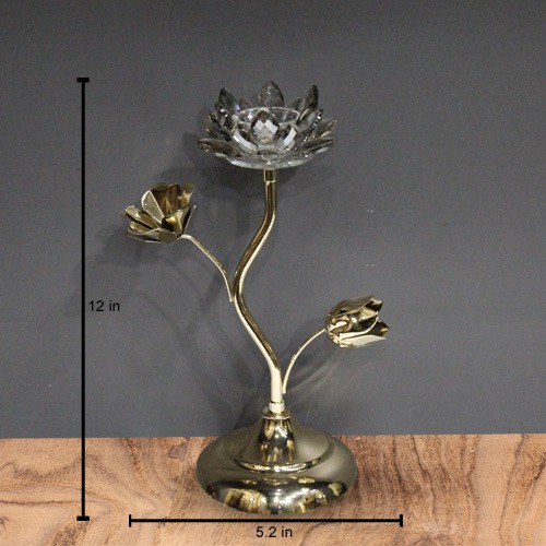 Silver Crystal Glass  Lotus Candle Holder stand For Home & Office Decor