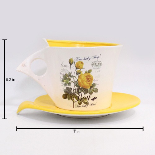 Cup And Saucer Flower Vase | Ceramic Planter Pot for Plants with Plate Saucer Elegant Pots
