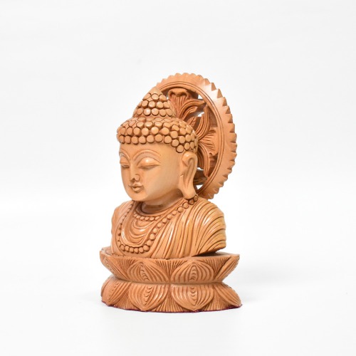 Small Buddha Face Wooden Statue | Religious Idol of Lord Gautam Buddha Statue Small Size Idols Decorative Showpiece