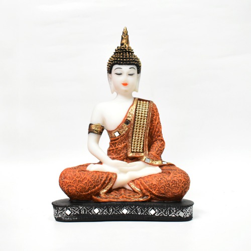 White And Brown Antique Lord Buddha Statue| Murti for Mandir | Temple | Home Decor Decorative Showpiece