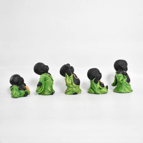 Small Monk Laughing Buddha Set Of 5 | Miniature Buddha Monk Statue Figurines Showpiece