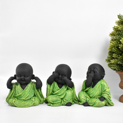 Gandhi Monk Set Of 3 Statue | Miniature Buddha Monk Statue Figurines Showpiece For Home, Office Decoration