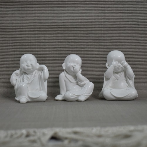 White Colour Gandhi Monk Set Statue | Miniature Buddha Monk Statue Figurines Showpiece for Home | Office Decoration
