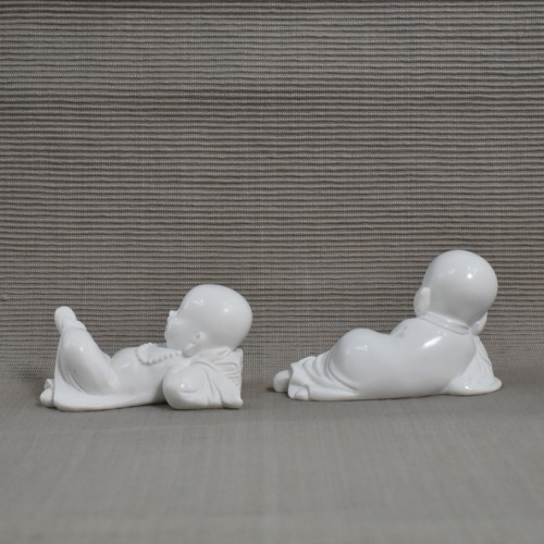 White Sleeping Monk Set Of 2 Little Monk Buddha Statue | Showpiece for Home | Office Decoration
