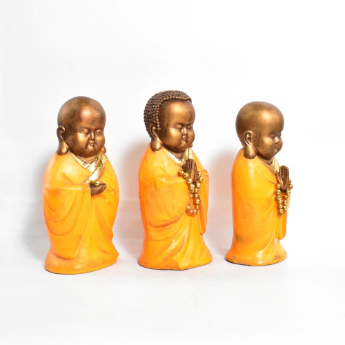 Golden Colour Namste Monk Set Of 3 Statue |home decor in Showpieces &Figurines |Table decorations items
