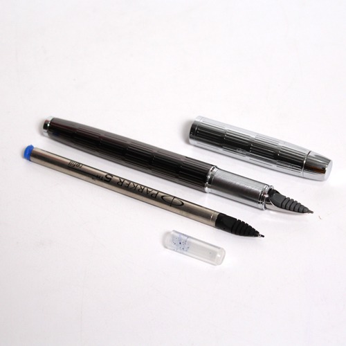 Parker Aster Brushed Metal Roller Ball Silver Trim Pen With Refilled