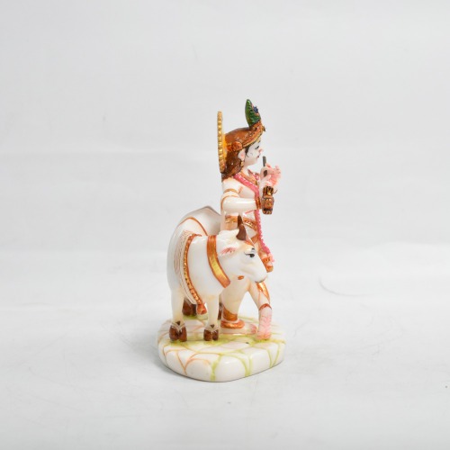 Small Murti Cow With Krishna Statue | Krishna Murti Multi colour-Idol for Temple Decor |Decor Your Home