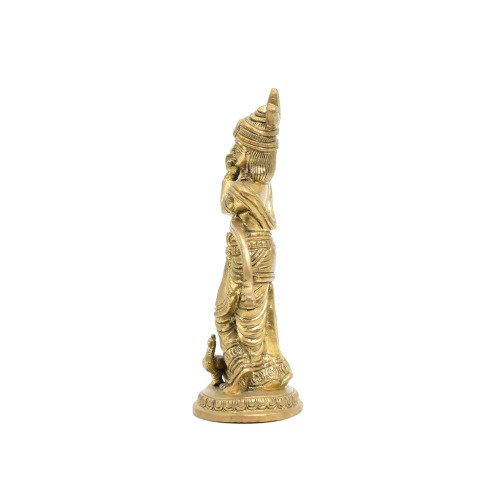 Brass Krishna Flute Playing Murti With Peacock Statue | Murti For Temple Home Decor Entrance Statue Wedding Gift