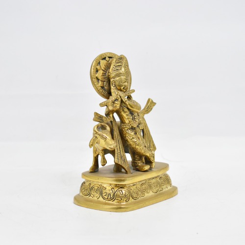 Brass Lord Krishna Statue With Cow Statue | Krishna Idol Statue Showpiece Murti for Home |Decor Your Home