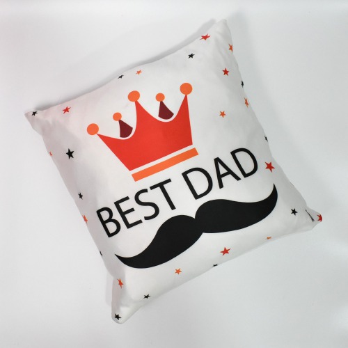 Best Dad  Printed Satin Cushion - 12x12 inches and Greeting Card Combo Pack
