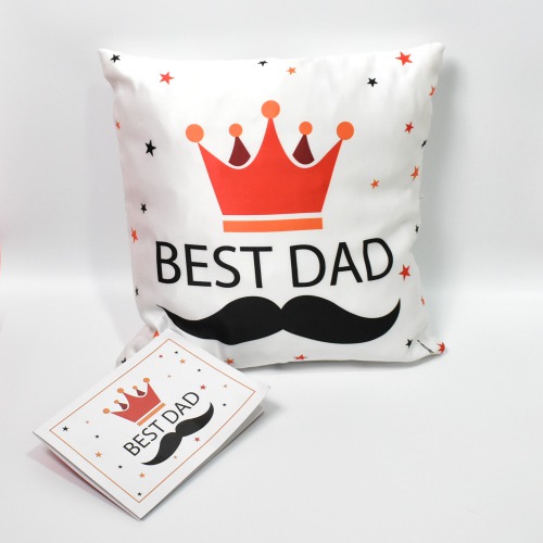 Best Dad  Printed Satin Cushion - 12x12 inches and Greeting Card Combo Pack