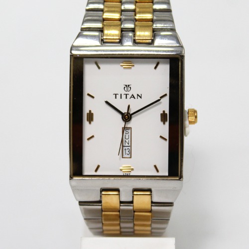 Silver With Golden Colour Titan Stainless Steal Strap Watch Wrist Watches Metal for Men