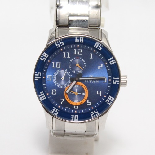 Titan Blue Dial Silver Stainless Steal Strap Watch | Watch for Men & Boys | Wrist Watches Metal for Men