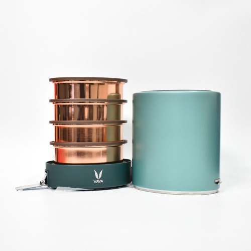 Vaya Tiffin Jumbo Green Copper-Finished Stainless Steel Lunch Box Without Bagmat, 1300 ml, 4 Containers, Green