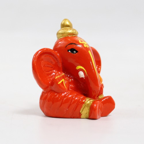 Lord Ganesha Glossy Finish Idol for Car Dash Board Statue Ganpati Figurine God of Luck- Small Red And Orange