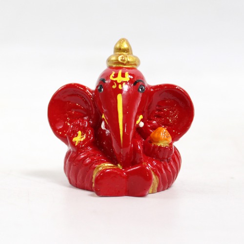 Lord Ganesha Glossy Finish Idol for Car Dash Board Statue Ganpati Figurine God of Luck- Small Red And Orange
