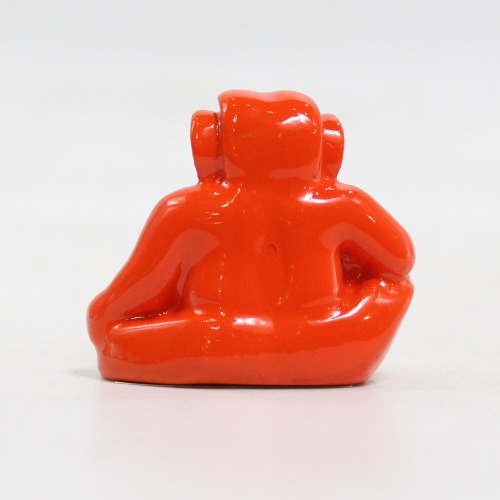 Fiber Little Ganesh Sculpture | Showpiece for Home & Office Decor | Car Dashboard - Small Red And Orange