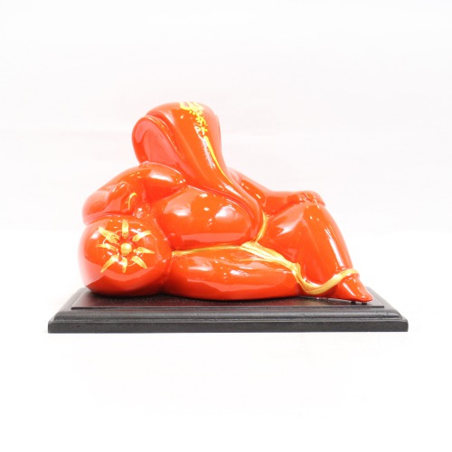 Lord Ganesha With Glossy Finish Idol for Car Dash Board Statue Ganpati Figurine God of Luck- Small Red And Orange