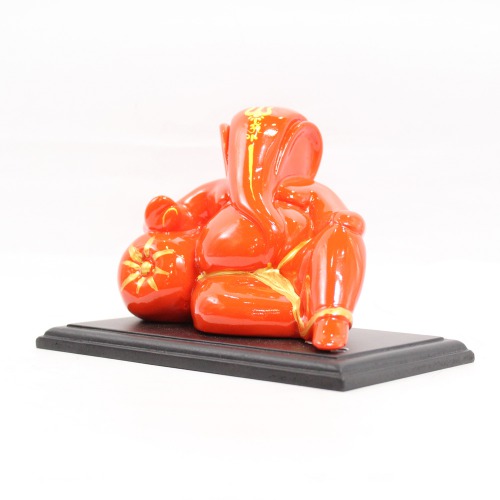 Lord Ganesha With Glossy Finish Idol for Car Dash Board Statue Ganpati Figurine God of Luck- Small Red And Orange