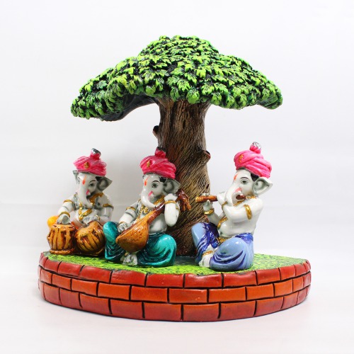 Multi colour Lord Ganesha Musical Idol Ganeshji Sitting Under Tree Musical Decorative Showpiece For Home Decor