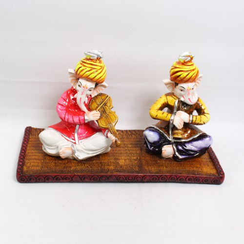Two Musical Ganesha Glossy Finishing Showpiece | Home & Office | Spiritual | Ganesha Murti | Showpiece