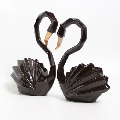 Brown Ceramic Pair Of Swan Duck Home Decor Showpiece Love Birds Decorative Figurine | Romance and Happiness