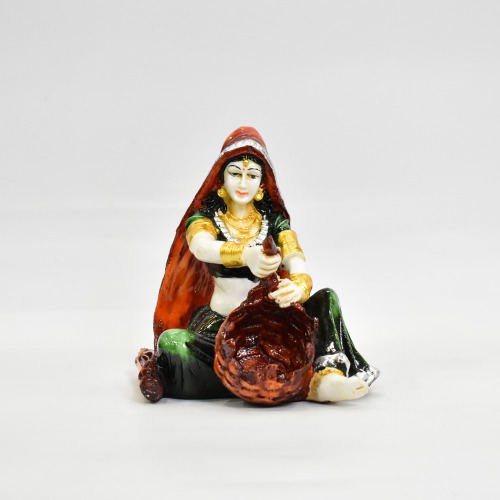 Green and Orange Rajasthani Lady Decorative Showpiece