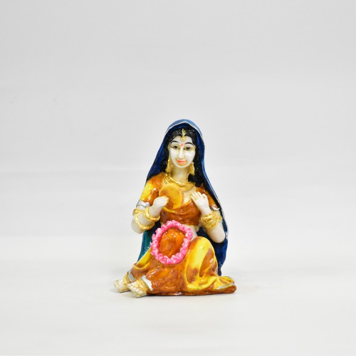 Rajasthani Lady Sitting Rajasthani Style With Flower Polyresin Statue | Rajasthani Traditional Style Doll Statue