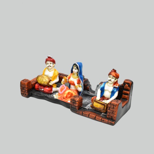 Set of 3 Rajasthani Men With Musical Instrument And Women With Flower Statue | Showpiece For Home Decor