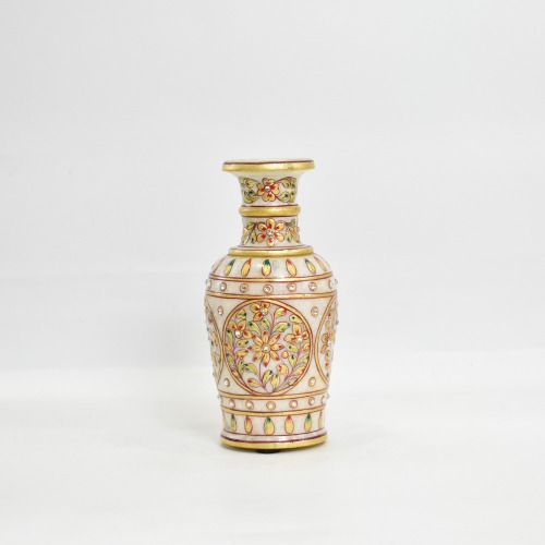 Marble Painted Flower Vase l Pot Decorative Showpiece 6 Inch Multicoloured | Showpiece Vases for Home Decoration