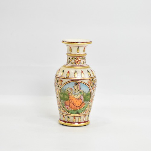 Marble Flower Vase with Meenakari Work 6 inch Multi colour | Handicraft Items | Decorative Marble Flower Vase