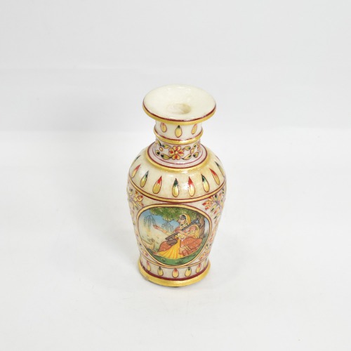 Marble Flower Vase with Meenakari Work 6 inch Multi colour | Handicraft Items | Decorative Marble Flower Vase