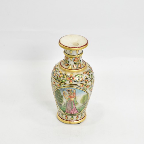 Marble Flower Vase with Meenakari Beautiful Women Painting Work Multi colour | Designer Marble Flower Vase