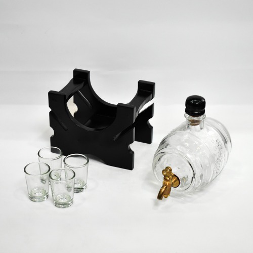 Bar Decanter|Wooden & Glass Bar Set Of 1 Barrel Decanter and 4 beer style Shot Glasses With Stand for home décor