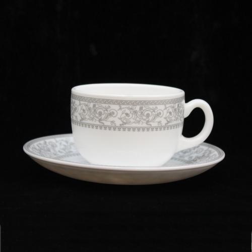 White Ceramic Gray Flower Design Tea Cup And Saucer 6 Piece  Set For Tea | Green Tea Or Coffee