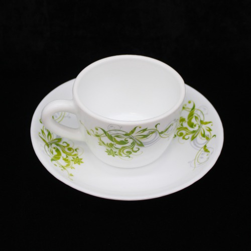 Beautifully Designed Printed Green Flower Design Tea Cup And Saucer 6 Piece Set For Tea | Green Tea Or Coffee