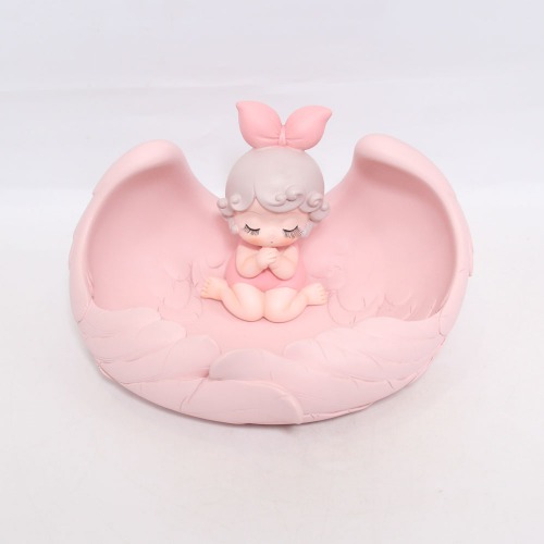 Cute Baby Girl Sitting Statue With Storage Tray Statue | Modern Girl Resin Figurine Home Decoration Showpiece