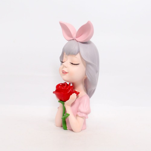 Small Girl With Rose Showpiece | Statue Figurines for Home Decor Outdoor Entrance Living Room Decoration