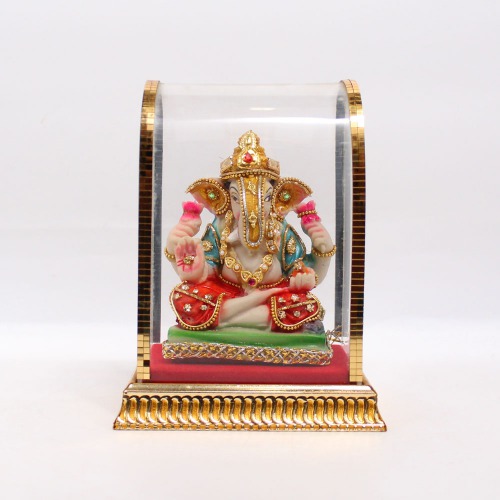 Cabinate Ganesha Red Colour Dhoti With Blue Shal Diamond Studded Murti | Ganesha Murti | Ganesha | Statue For Living Room