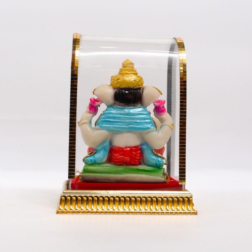 Cabinate Ganesha Red Colour Dhoti With Blue Shal Diamond Studded Murti | Ganesha Murti | Ganesha | Statue For Living Room