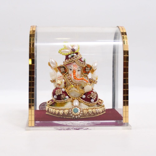White And Brown Ganesha Diamond Studded Murti | Ganesha Murti | Ganesha | Statue For Living Room